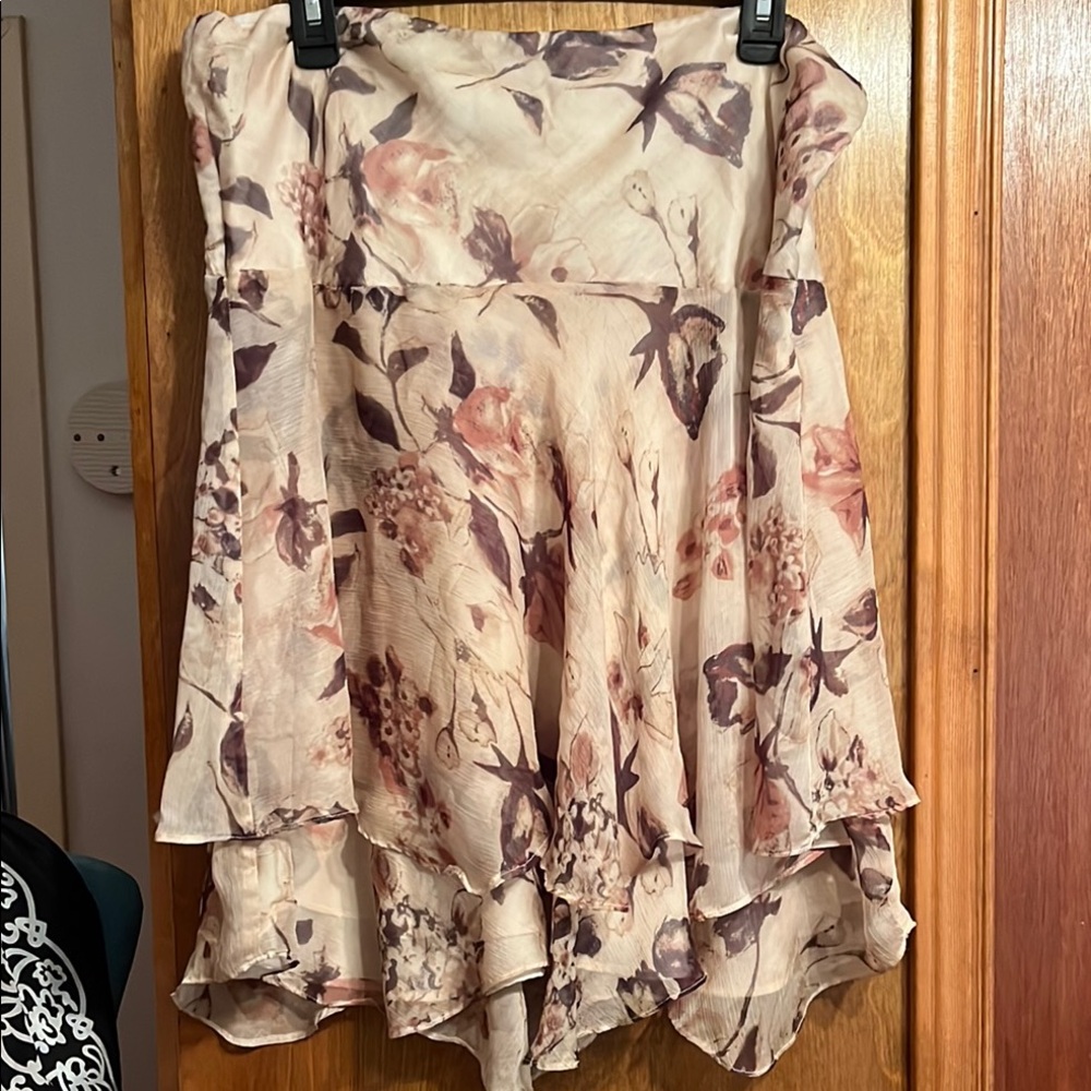 Ralph Lauren Cream High-Low Floral Layered Skirt with Mauve Accents